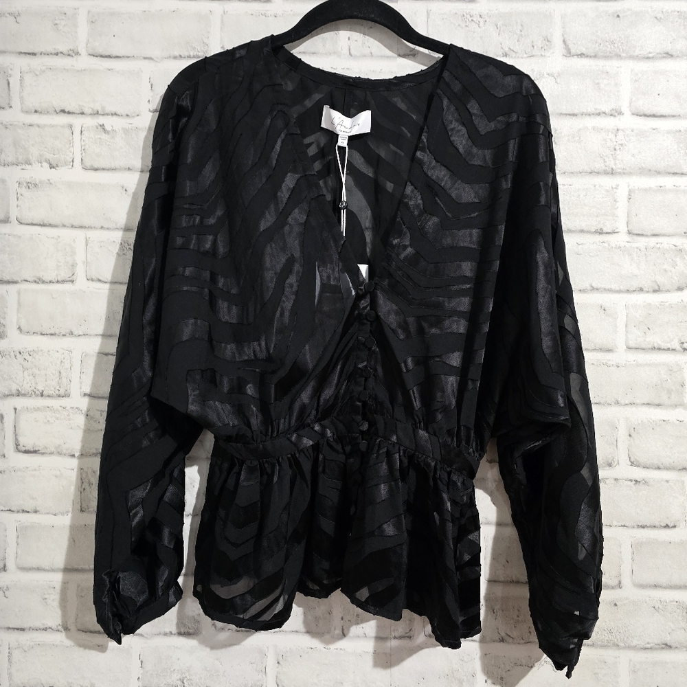 NEW L'academie The Diane Blouse Black Tiger size XS - Picture 2 of 9